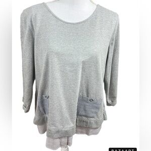 🔥🔥Multiples Gray And Stripe Pullover Top With Tie Up Back And Split